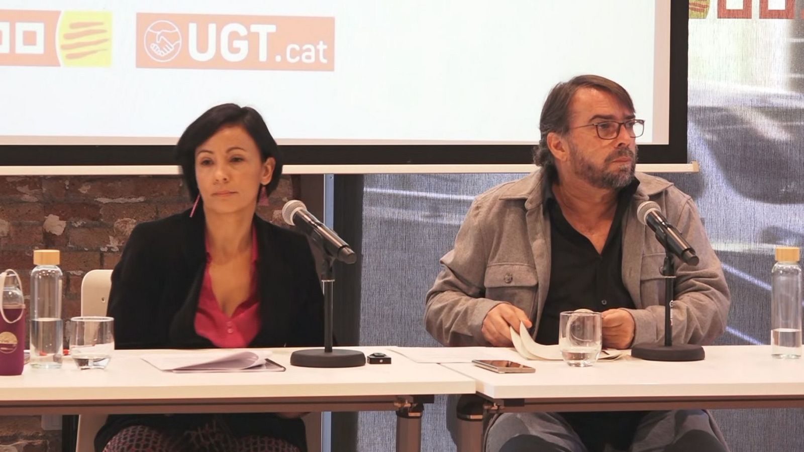 Belén López i Camíl Ros, secretaris generals de CCOO i l'UGT a Catalunya