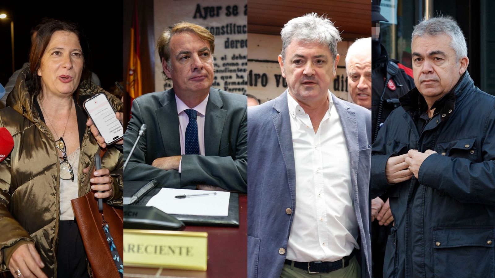 La exmilitante del PSOE Leire Díez; el expresidente de la SEPI Vicente Fernández; el dueño de Servinabar, Antxon Alonso, y el ex secretario de Organización del PSOE Santos Cerdán.