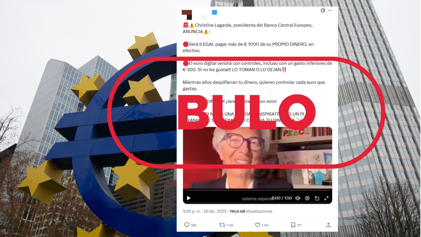 Lagarde no ha anunciado la prohibición de los pagos en metálico de más de 1.000 euros, es un bulo