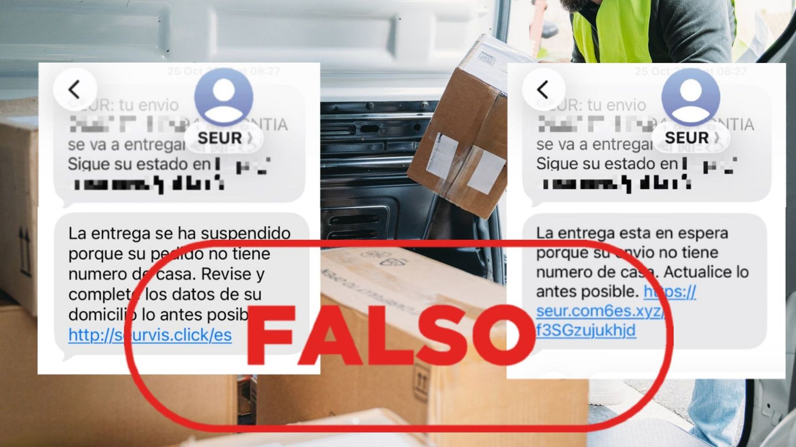 SEUR no envía estos SMS alertando de que la entrega de un paquete está en espera o suspendida