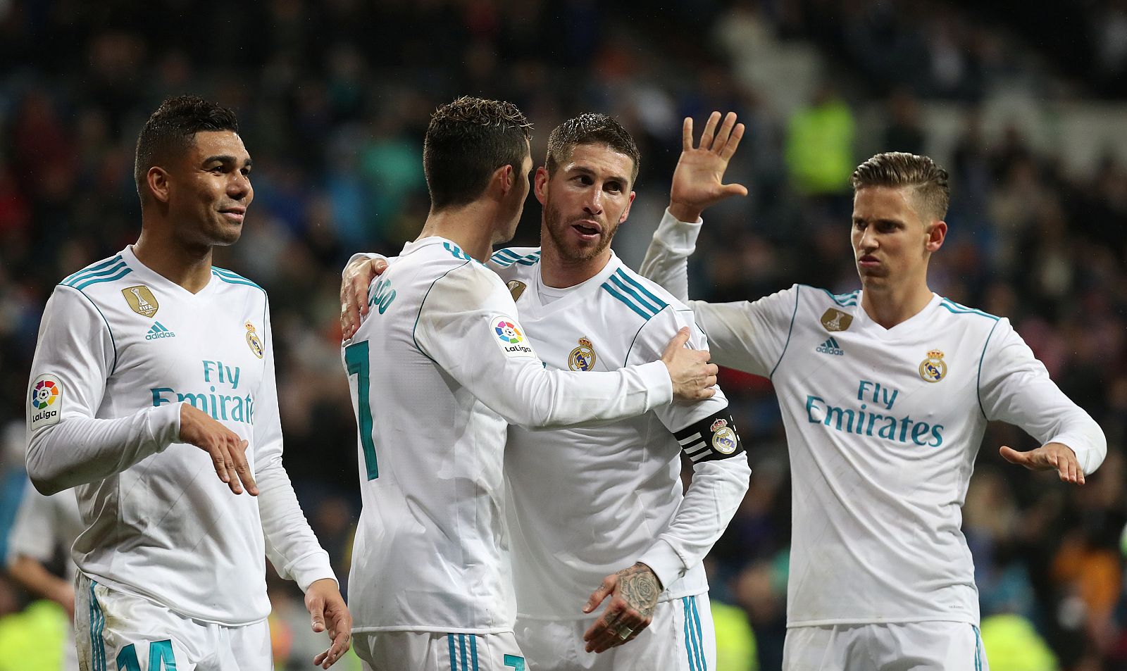 Los jugadores del Madrid celebran un gol ante el Getafe