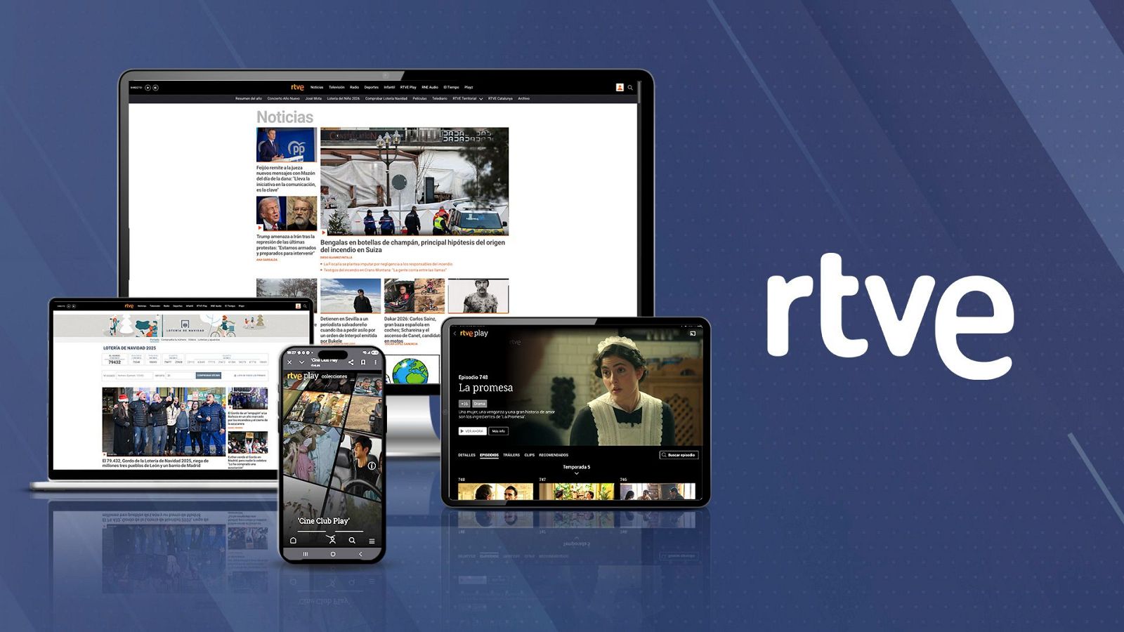 Fotomontaje de contenidos de RTVE Noticias, RTVE Play y RTVE.es