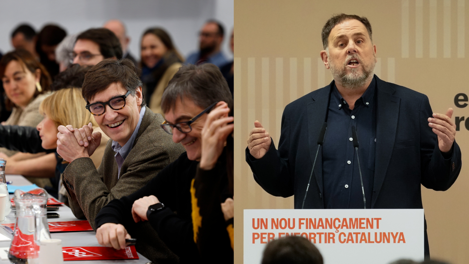 Salvador Illa i Oriol Junqueras en els consells nacionals extraordinaris que han convocat el PSC i ERC, respectivament