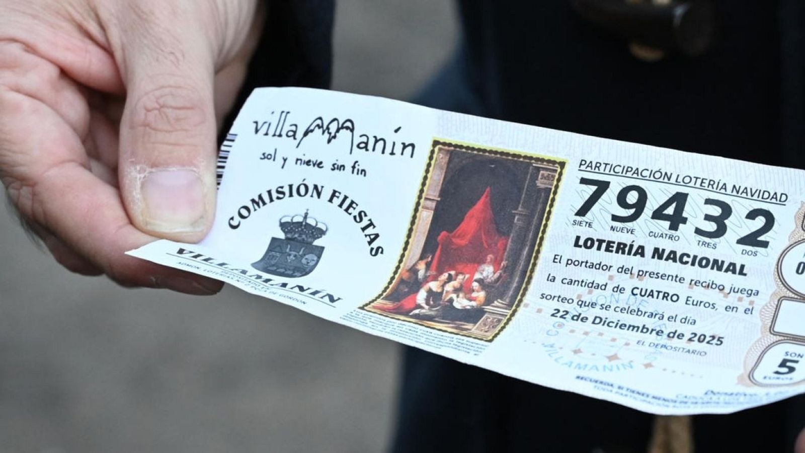 Detalle de una de las participaciones agraciadas con el Gordo de Navidad en Villamanín
