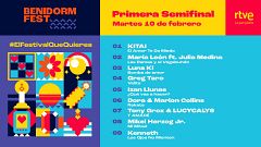 Este es el orden de actuación de la primera semifinal del Benidorm Fest 2026