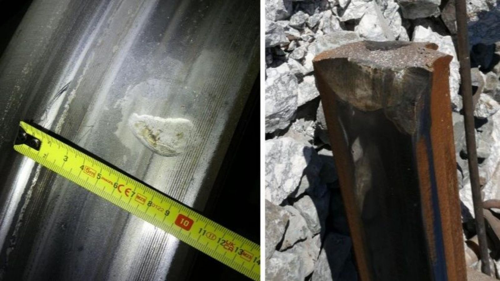 Invetigación del accidente de Adamuz: muescas en la rueda derecha del eje 13 del tren de Iryo (coche 4, primer eje del primer bogie) y posible punto de colisión con la cabeza del carril