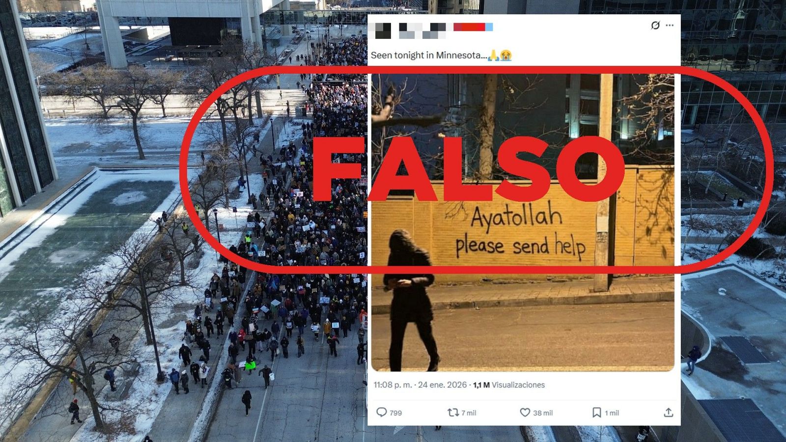 Este grafiti en el que piden ayuda al ayatolá de Irán es falso