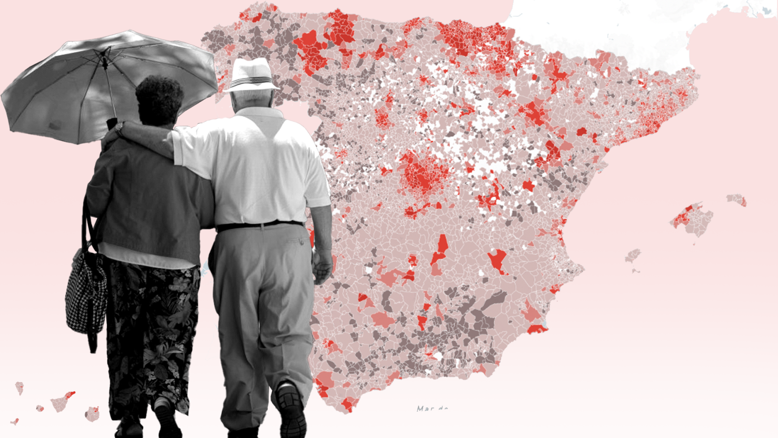 Una pareja de jubilados sobre el mapa de las pensiones en España