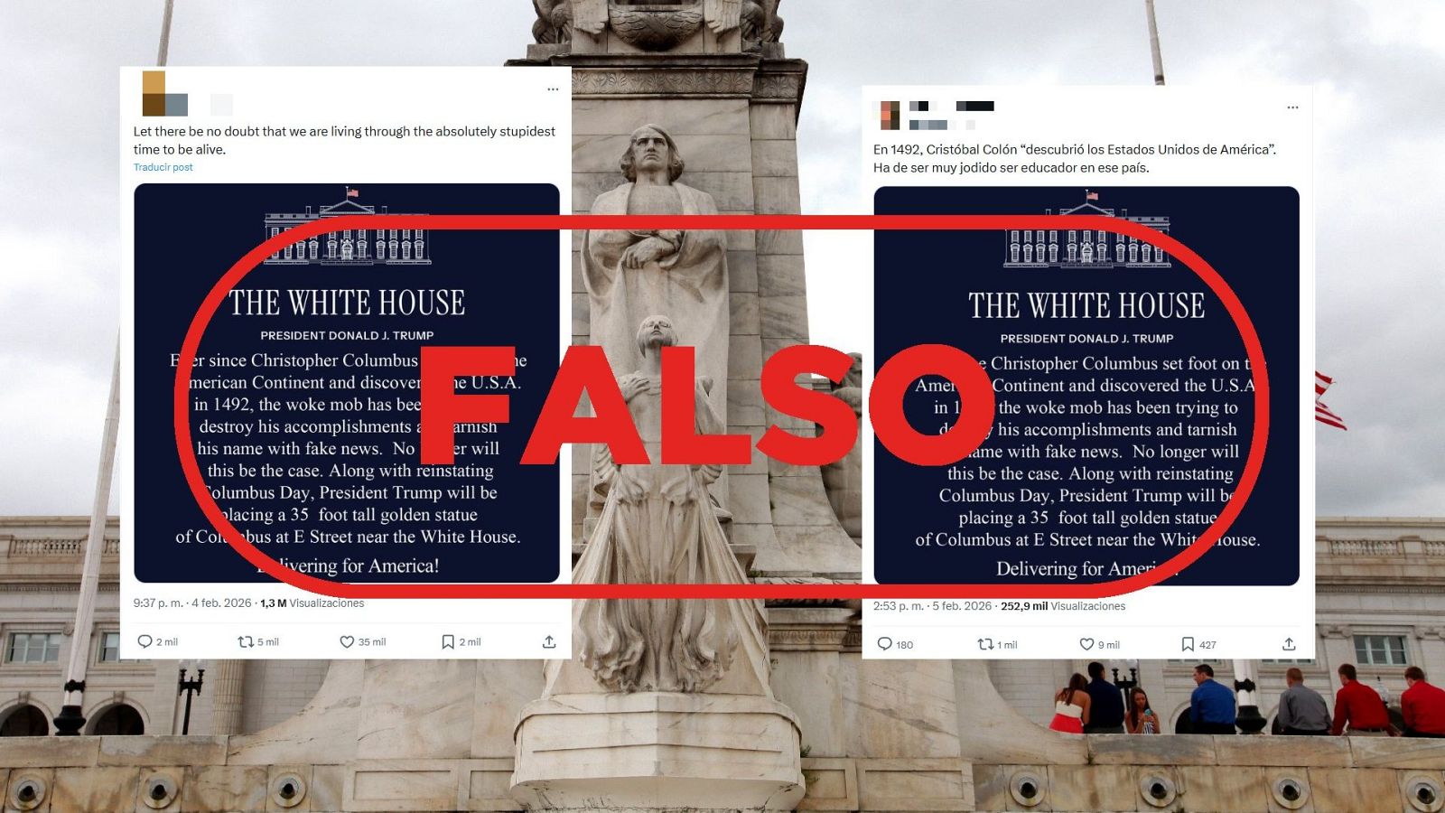 No es un comunicado real de la Casa Blanca sobre Cristóbal Colón