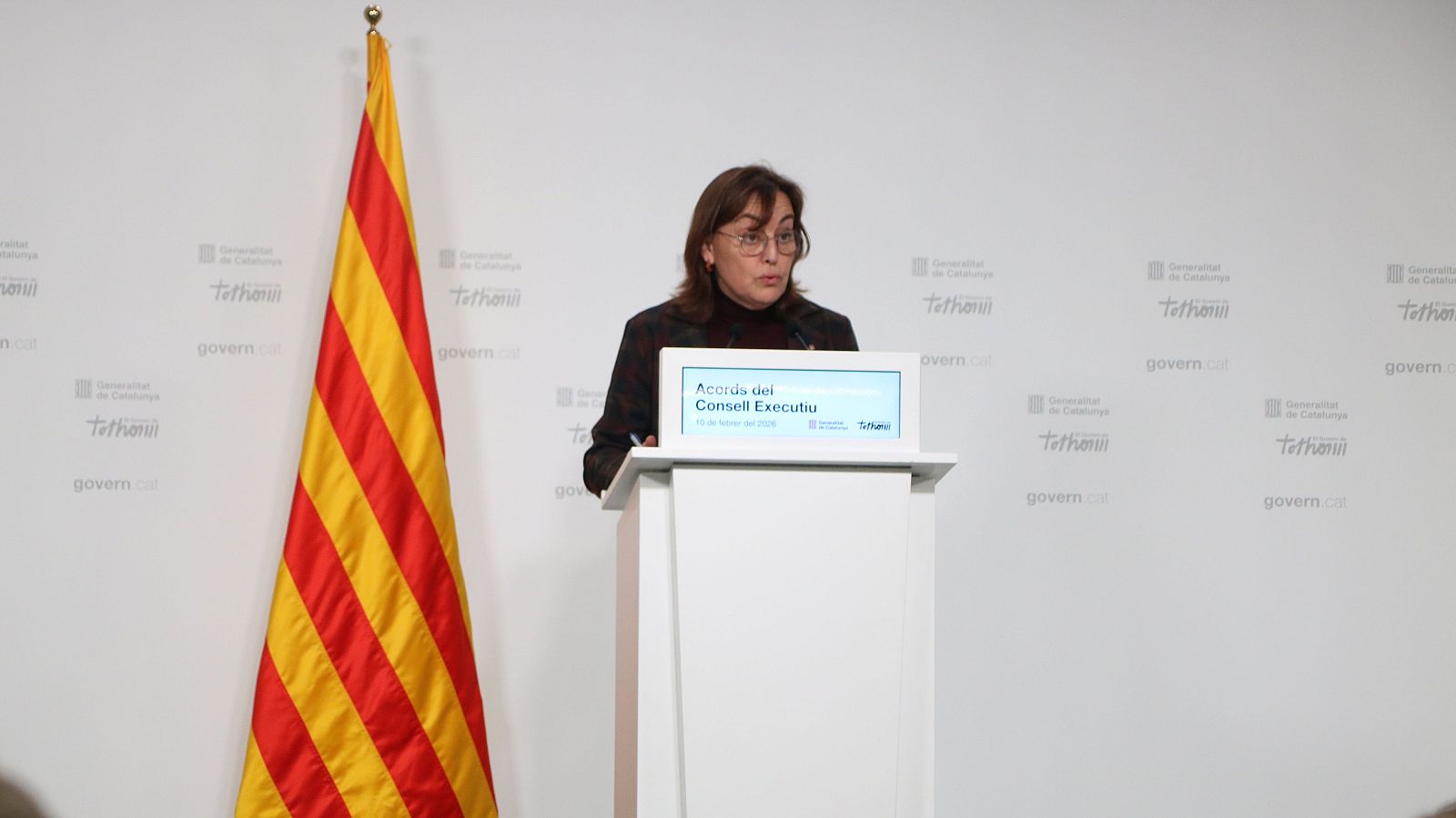 La portaveu del Govern i consellera de Territori, Sílvia Paneque, en la roda de premsa al Palau de la Generalitat