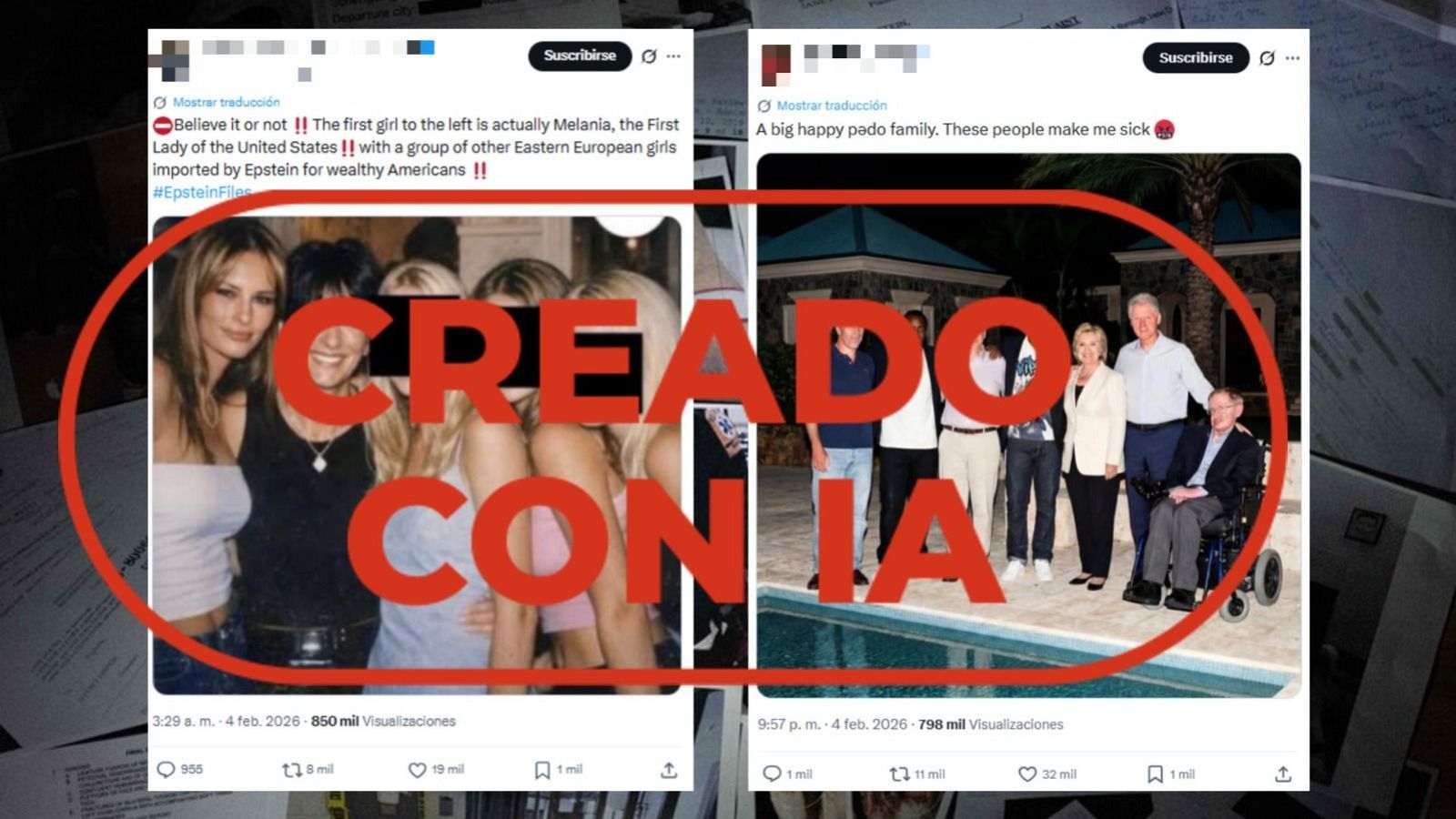 Caso Epstein: fotos de Melania Trump, los Clinton y Stephen Hawking creadas con IA