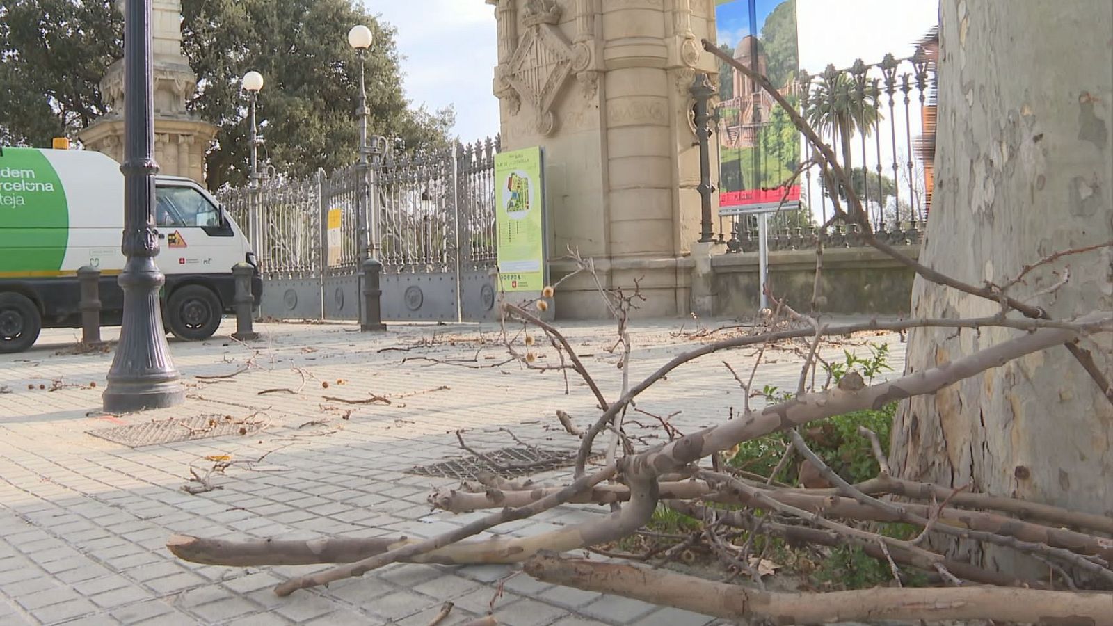 Parc de la Ciutadella de Barcelona tancat pel fort vent.