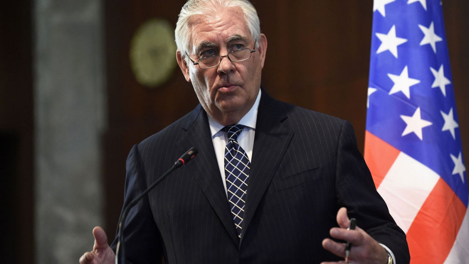 El Secretario de Estado de los EE.UU., Rex Tillerson, durante una rueda de prensa