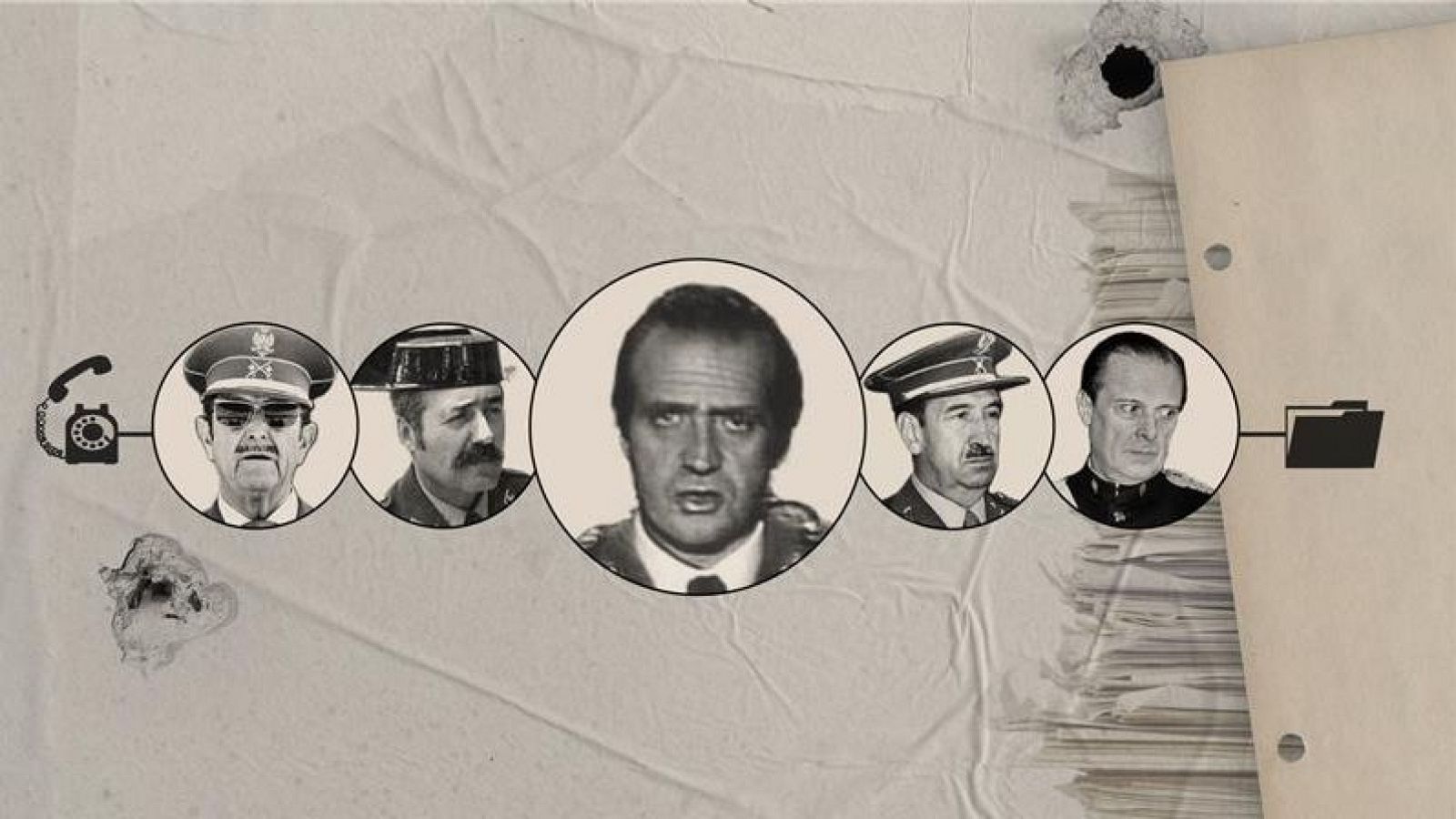 Imagen del Rey Juan Carlos junto a otros personajes del 23F como Fernando Tejero y Milans del Bosch.