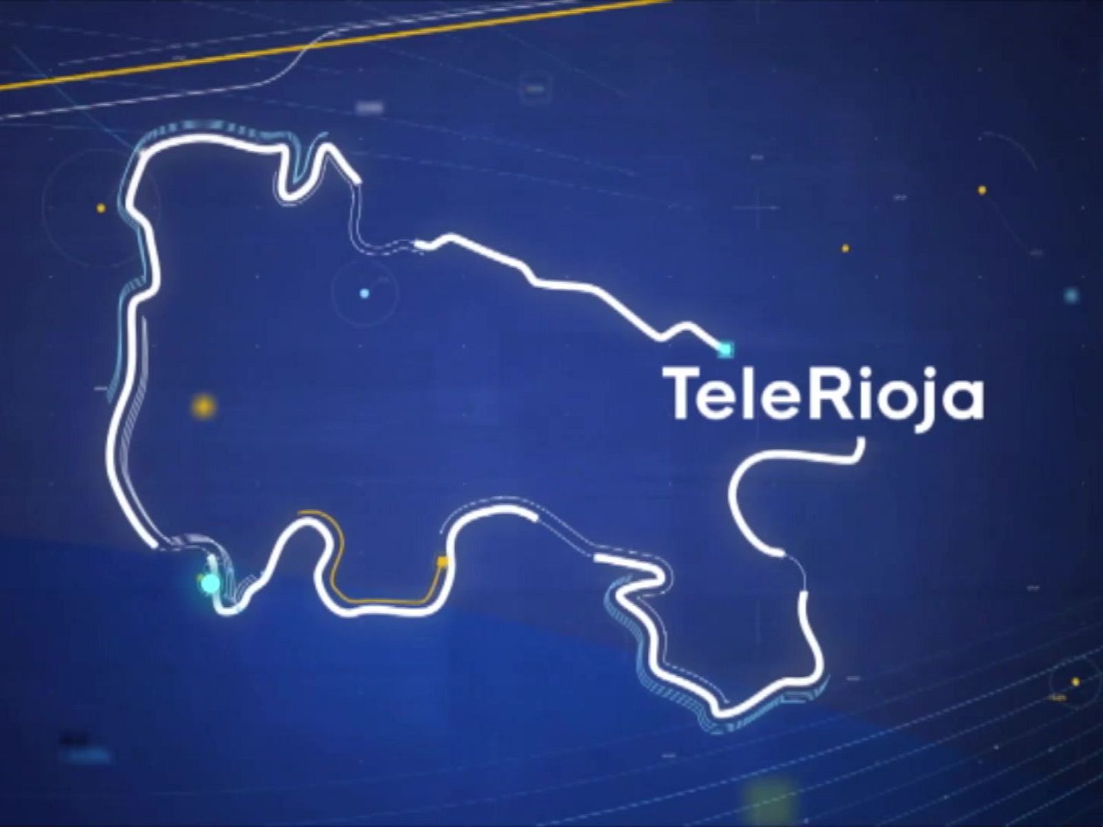 Un mapa estilizado de La Rioja, con el contorno en blanco sobre un fondo azul oscuro, muestra el texto "TeleRioja" en el centro, destacando la identidad visual de la comunidad.