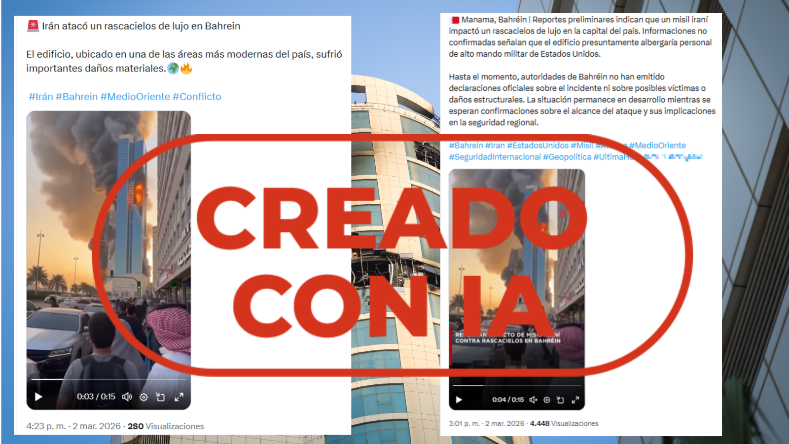 Este vídeo no muestra un ataque iraní a un rascacielos en Baréin, es IA