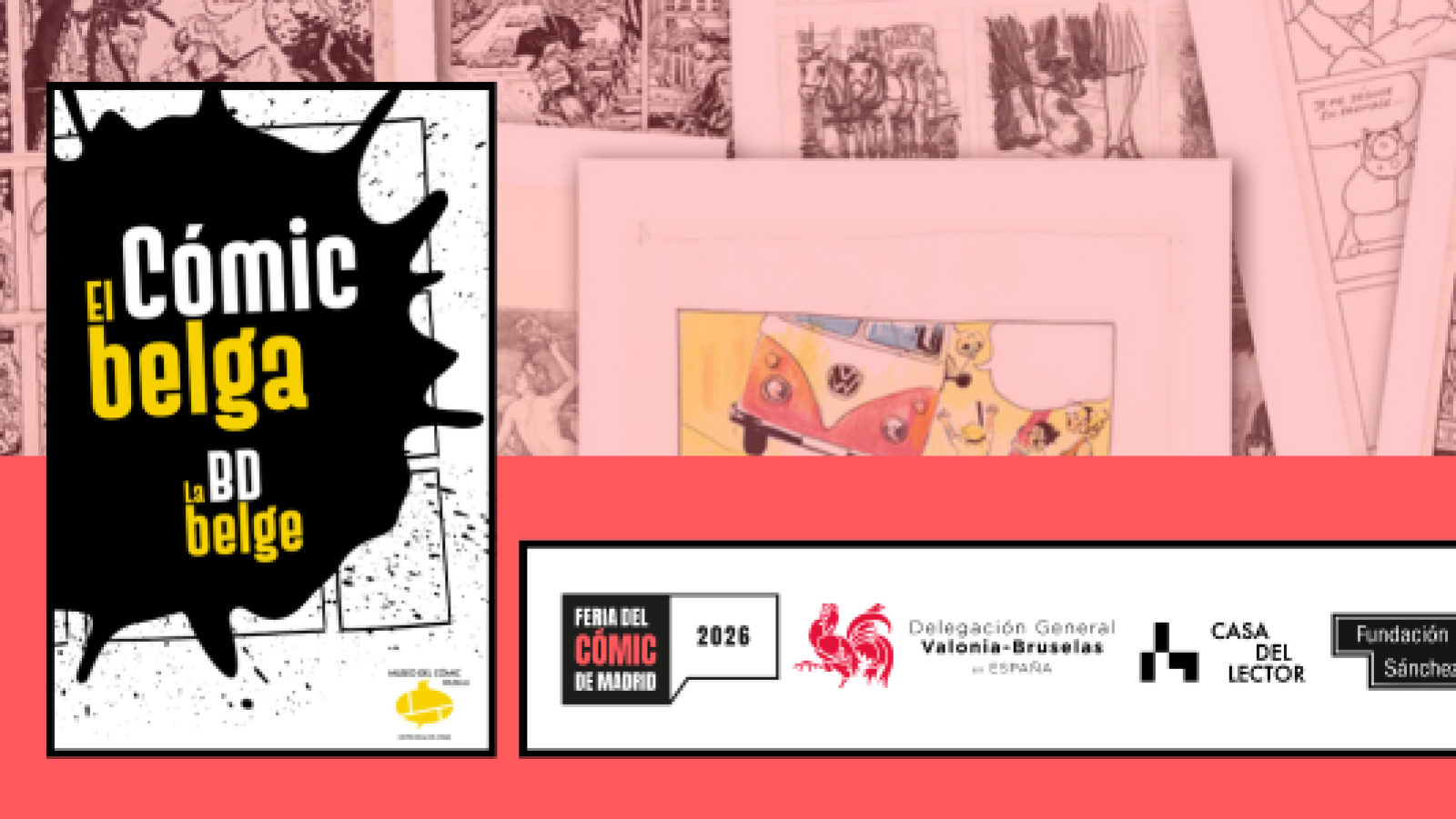 Cartel promocional de la 2ª Feria del Cómic de Madrid, con un diseño que incluye una explosión negra y texto en amarillo y blanco. Se observan ilustraciones de cómics y logos de organizaciones colaboradoras.