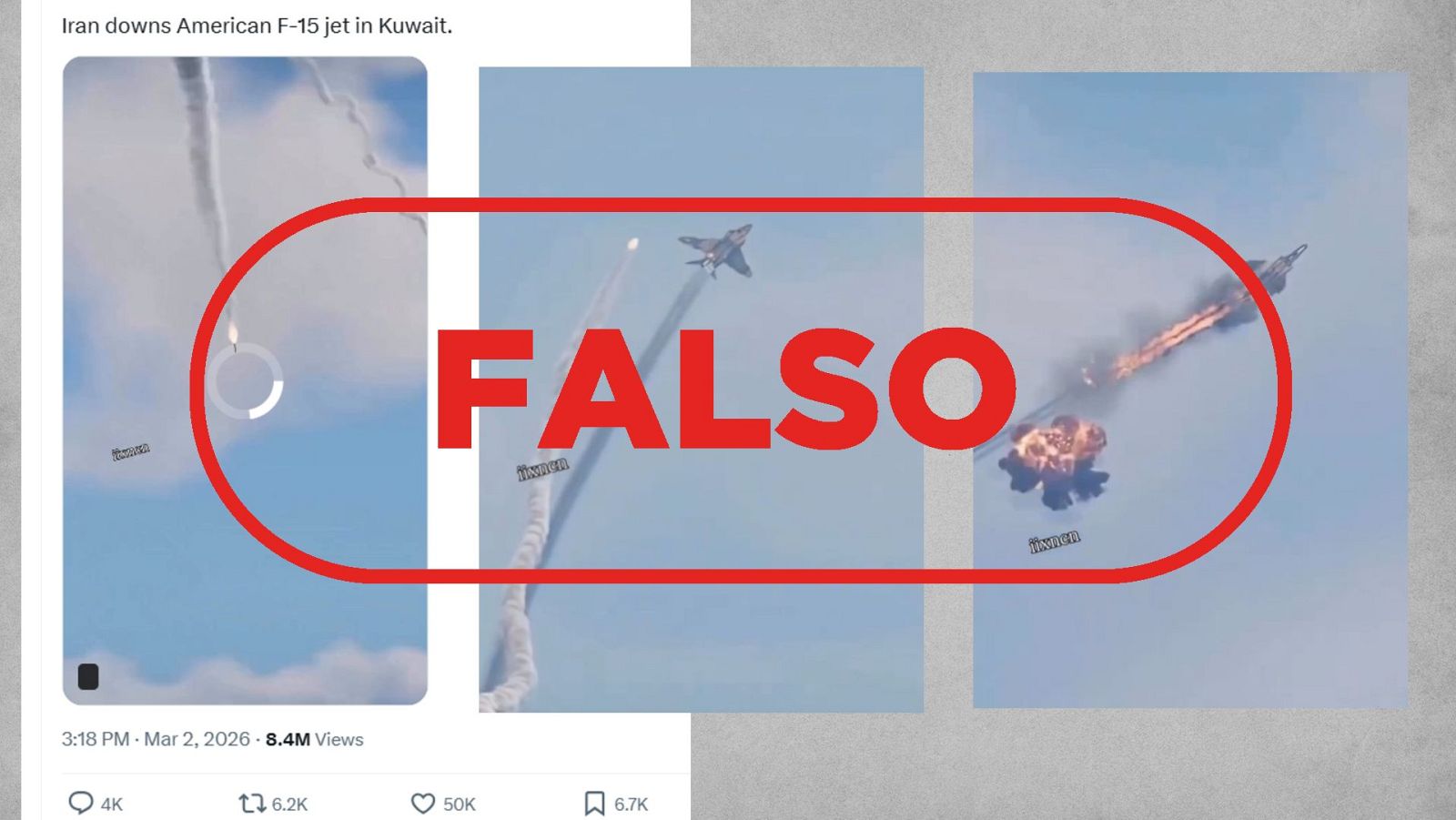 No es un caza F-15 de EE. UU. derribado por Irán, es falso