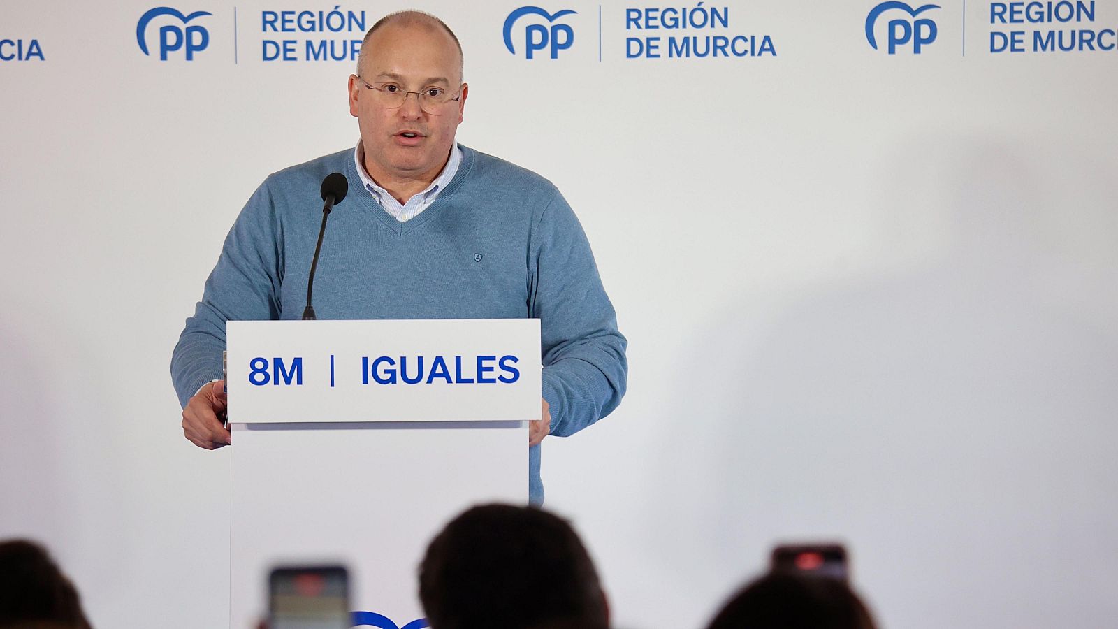 El secretario general Nacional del PP, Miguel Tellado, durante el acto central del PP con motivo del Día Internacional de la Mujer en Cartagena (Murcia).