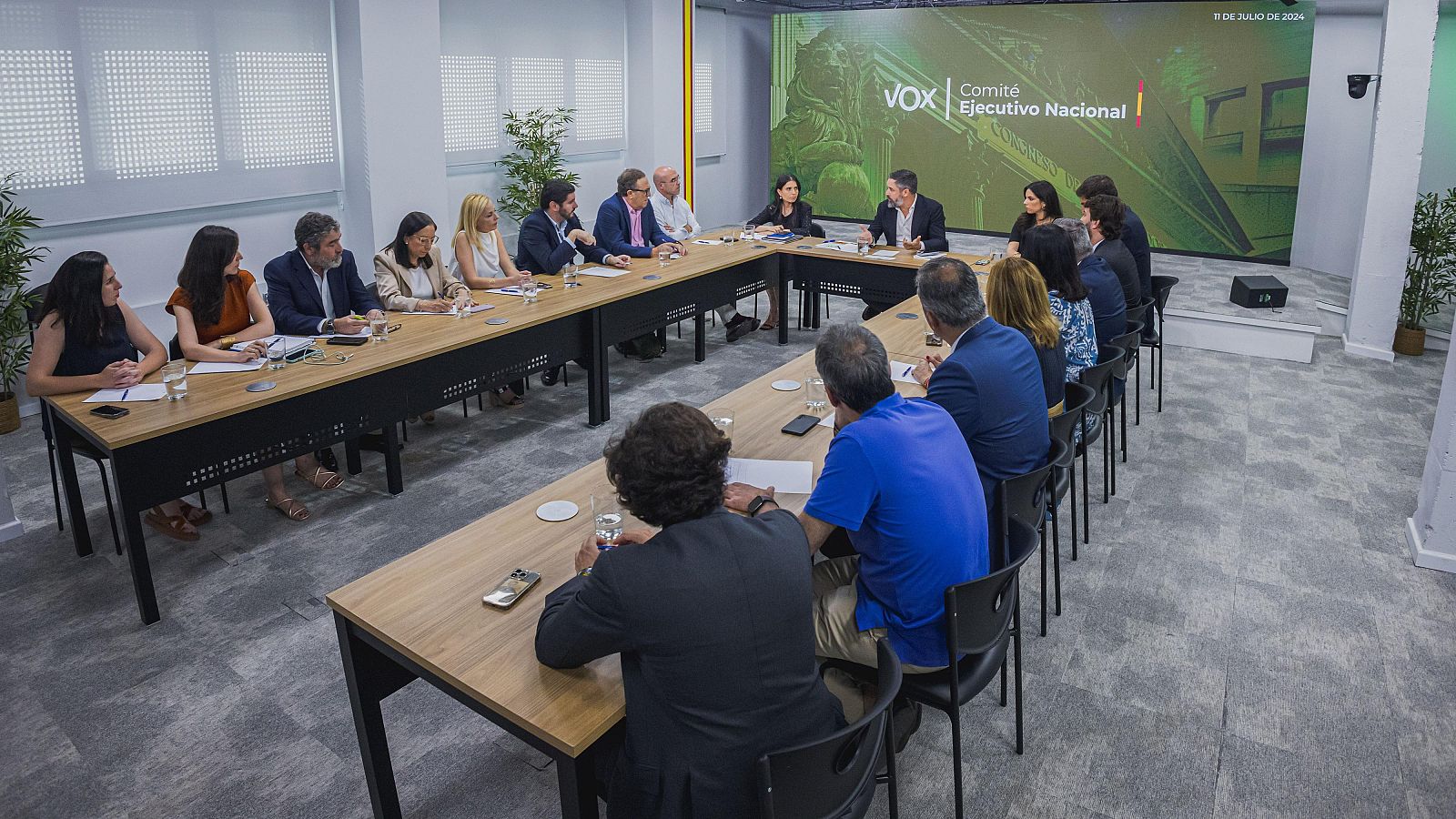 Reunión extraordinaria del Comité Ejecutivo Nacional de VOX, en la que han decidido romper los gobiernos de coalición con el PP, en su sede, a 11 de julio de 2024