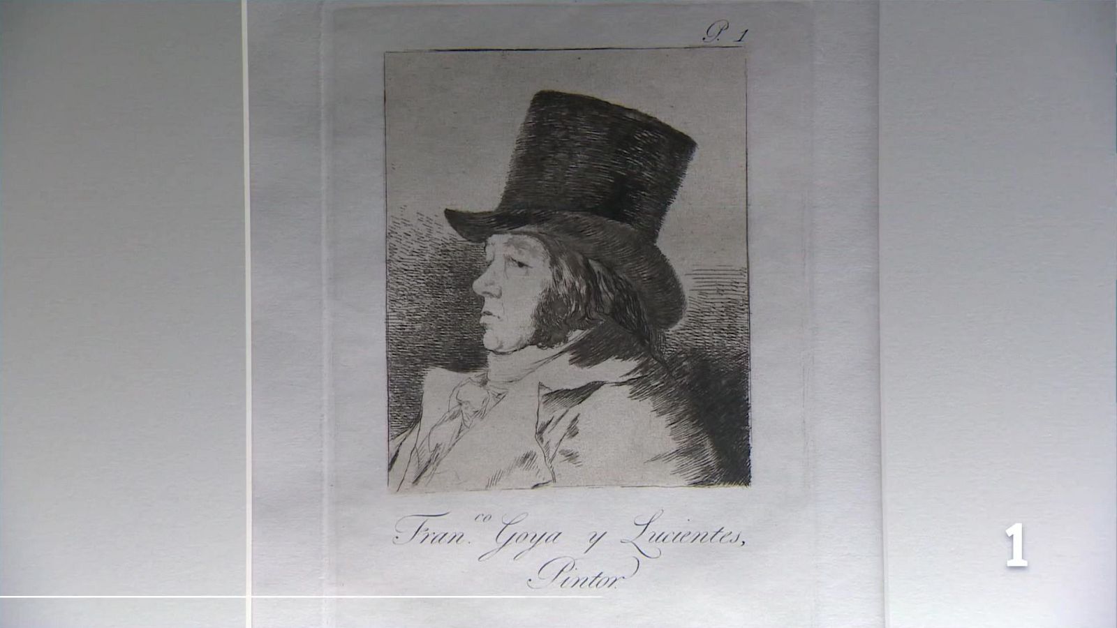 Retrato en blanco y negro de un hombre de perfil, con sombrero de copa y abrigo de cuello alto. En la parte inferior, se aprecia una inscripción que lo identifica como "Pintor".