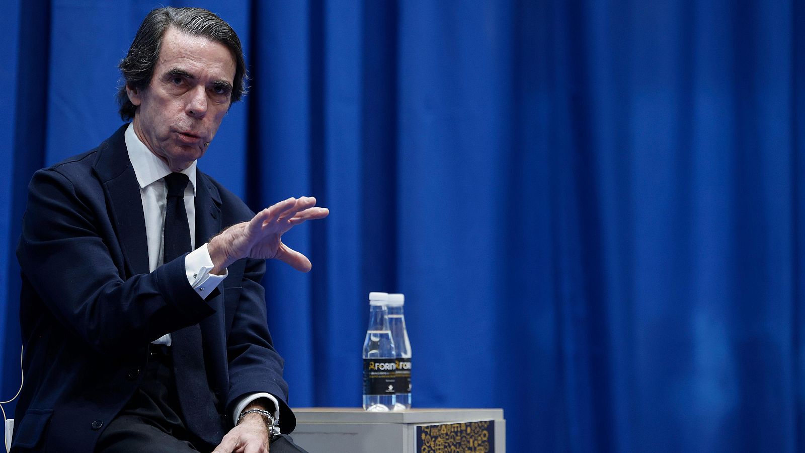 El expresidente del Gobierno y presidente de la Fundación FAES, José María Aznar, durante la ponencia 'Geoestrategia en el nuevo desorden mundial'.