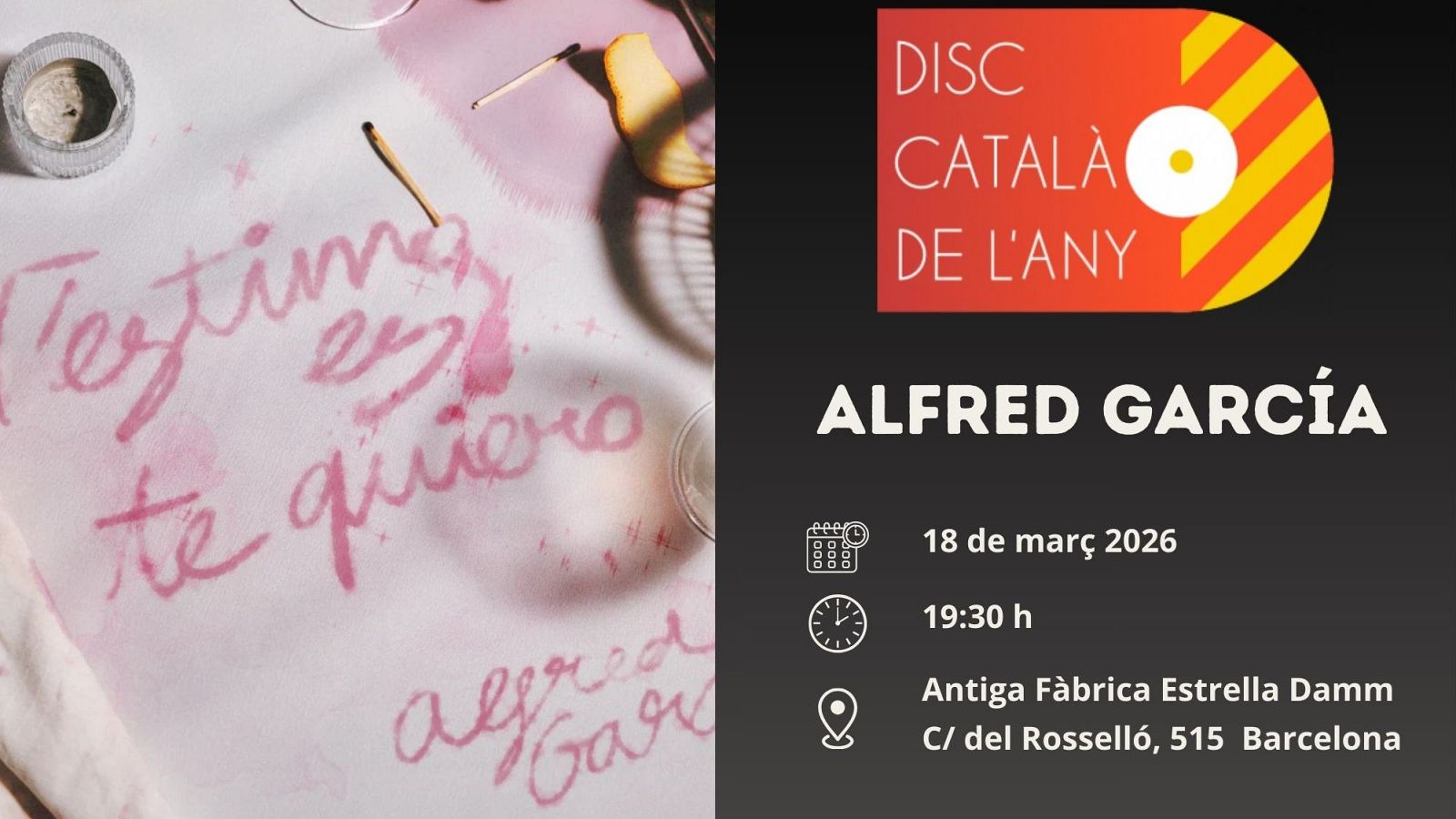 Aconsegueix la teva entrada per a la festa del lliurament del Disc Català de l'Any amb Alfred