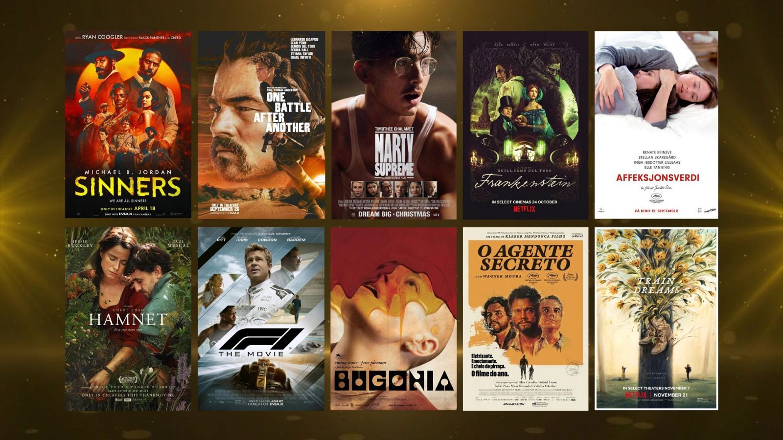 Carteles de los 10 títulos que compiten en los Óscar 2026 en la categoría de mejor película.