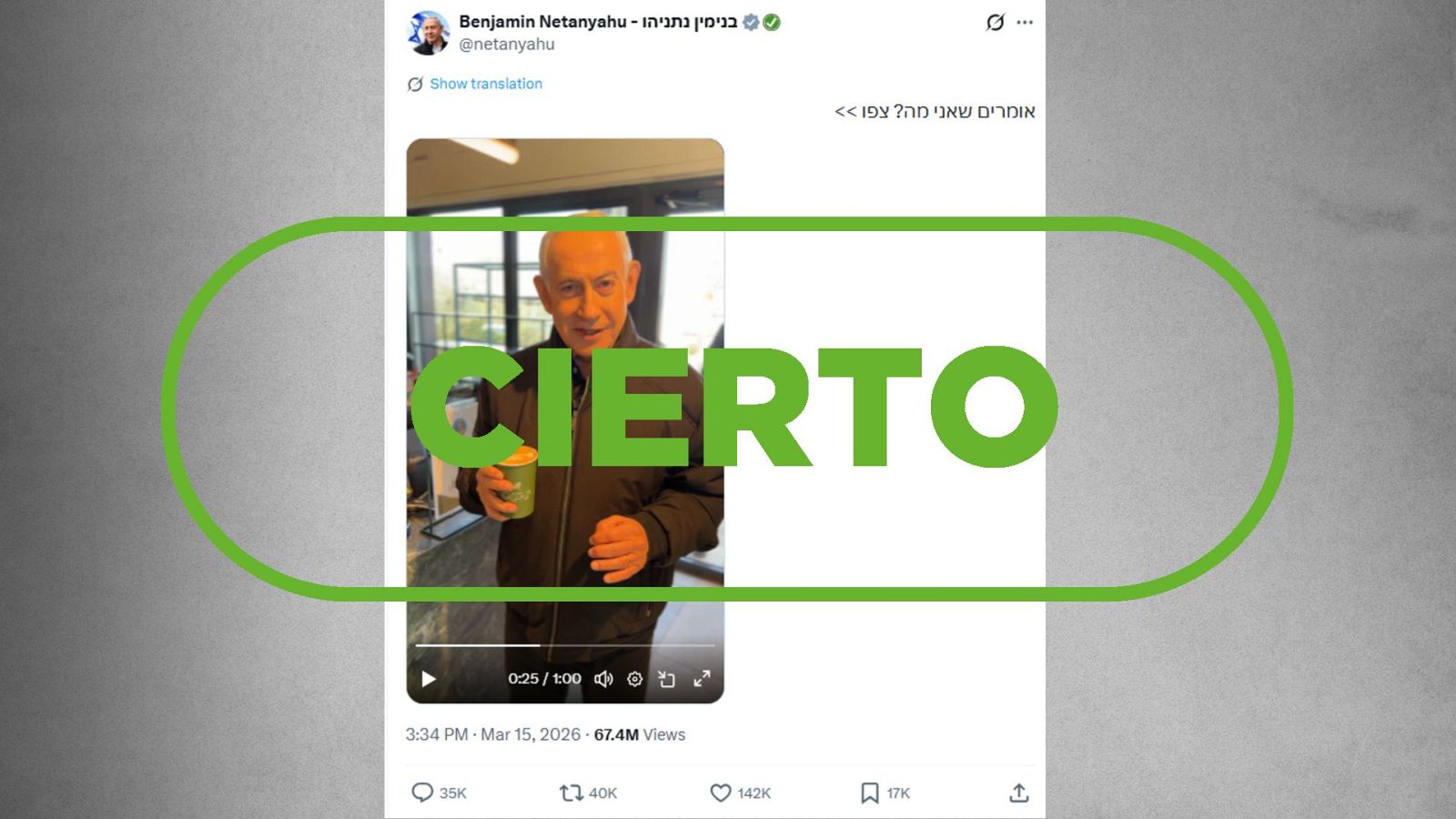 El vídeo de Benjamín Netanyahu en una cafetería es real, no es IA.