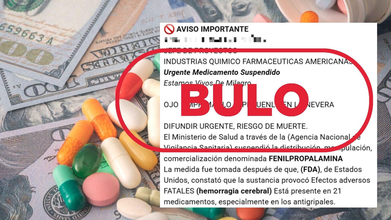 Falso mensaje de WhatsApp sobre una alerta sanitaria por fenilpropalamina