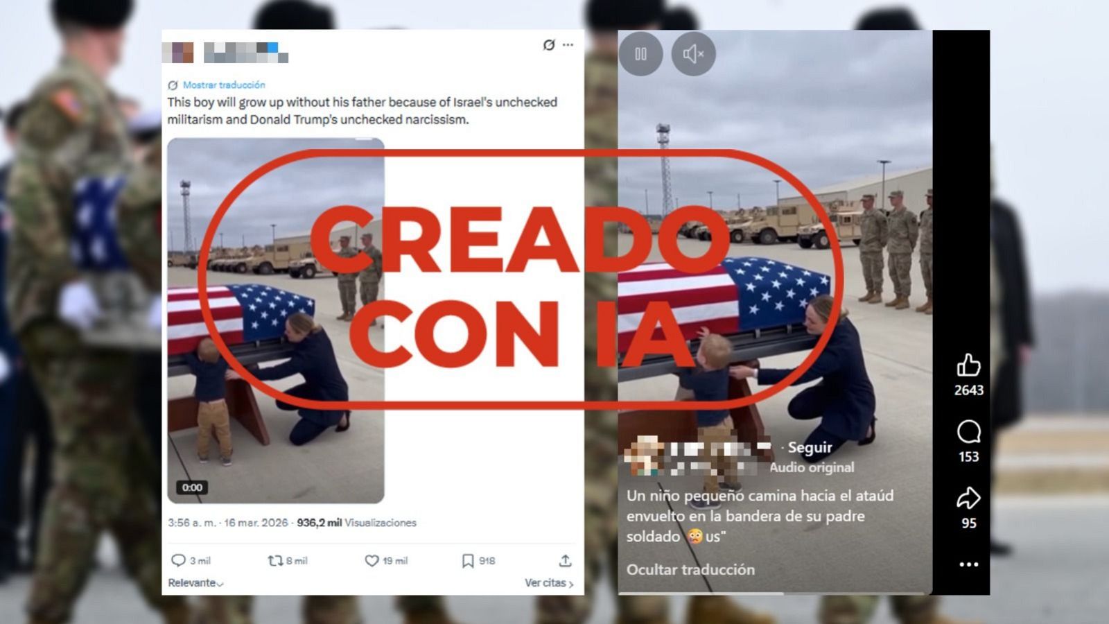 No es un niño estadounidense llorando junto al ataúd de su padre, es IA