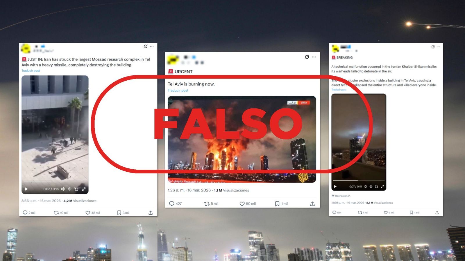 No son ataques iraníes en Tel Aviv, son imágenes falsas