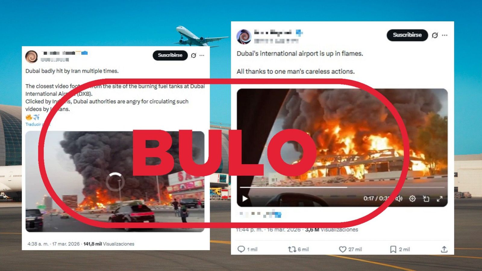 No es el aeropuerto de Dubái tras un ataque de Irán, sino un incendio de un mercado en 2020