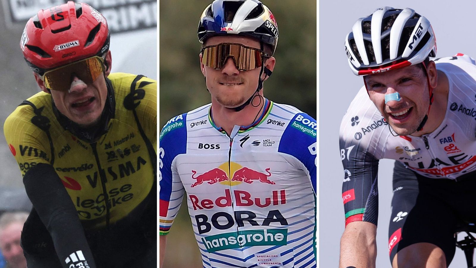 Fotocompsoción con Vingegaard, Evenepoel y Almeida, favoritos en la Volta 2026 (de izquierda a derecha).




La Volta a Catalunya 2026
