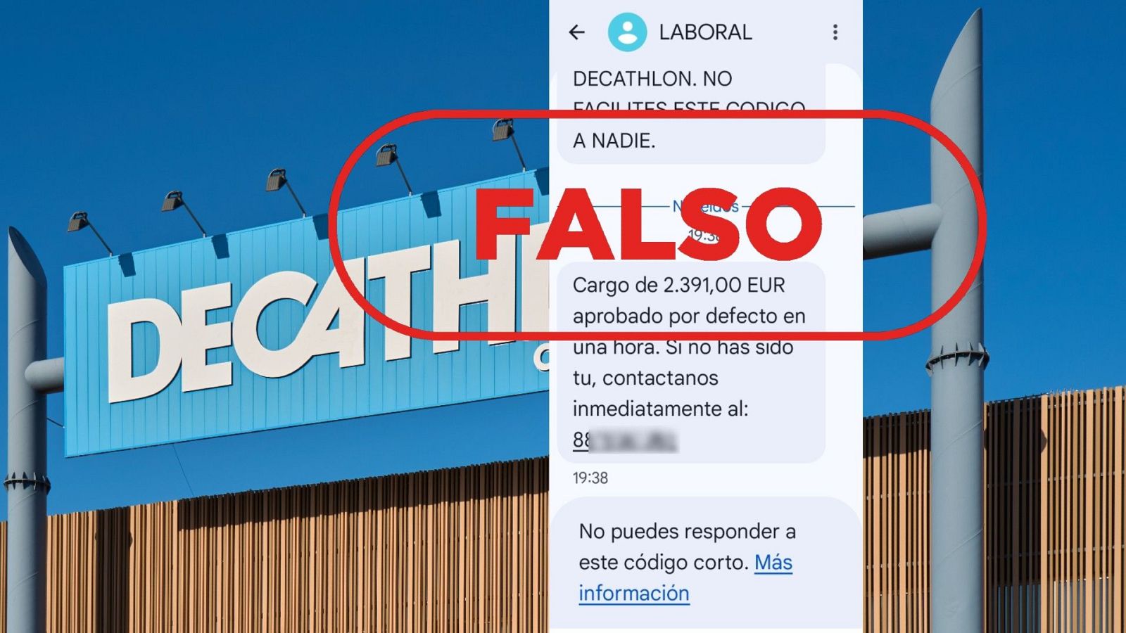 Captura del SMS fraudulento que suplanta a Decathlon. Es un fraude de 'smishing'