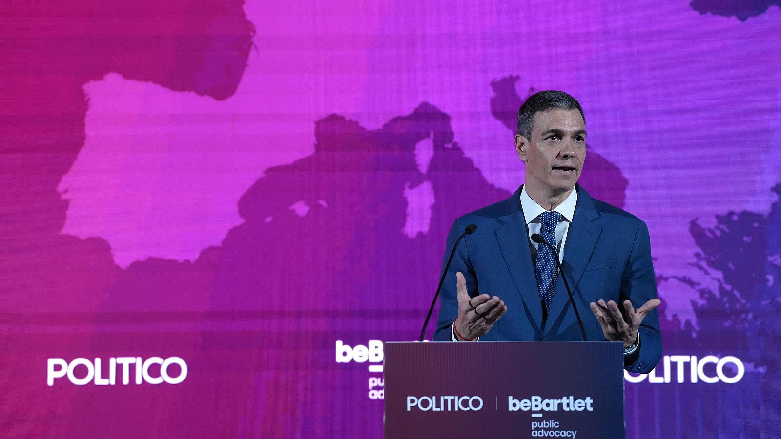 Le Premier ministre, Pedro Sánchez, prend la parole lors du Forum européen Pulse à Barcelone.
