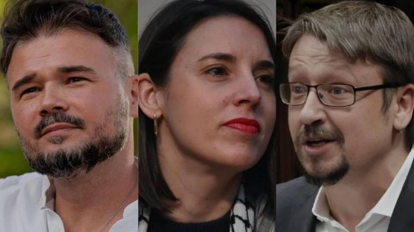 Cartel del acto conjunto de Gabriel Rufián, Irene Montero y Xavier Domènech en Barcelona.