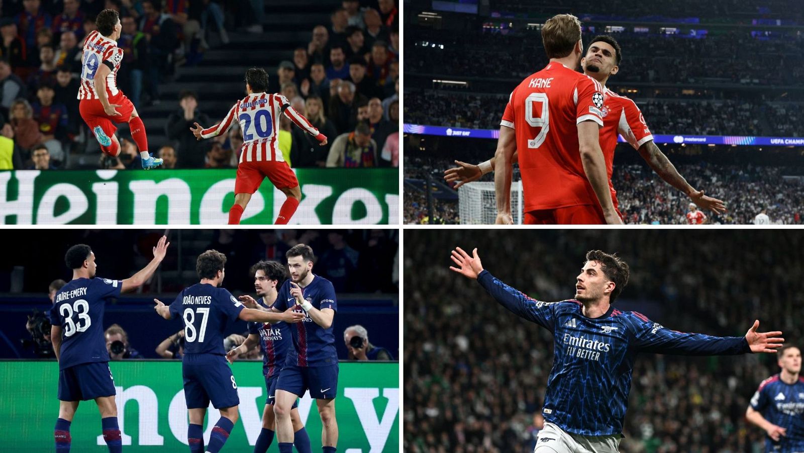 Atlético, Bayern, PSG y Arsenal toman vantaja de cara a las semis.