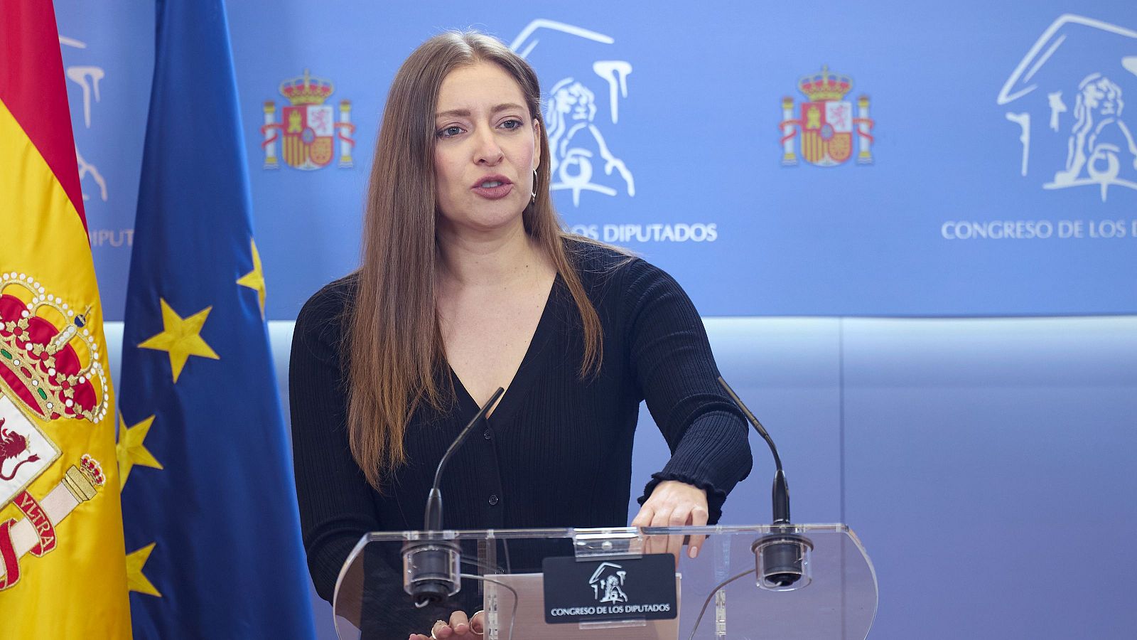 La portavoz del PP en el Congreso, Ester Muñoz, durante una rueda de prensa, en el Congreso