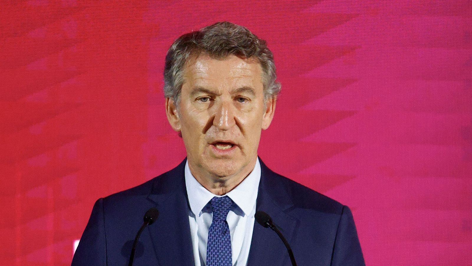 El líder del PP, Albert Núñez Feijóo, durante su intervención en el European Pulse Forum en Barcelona.