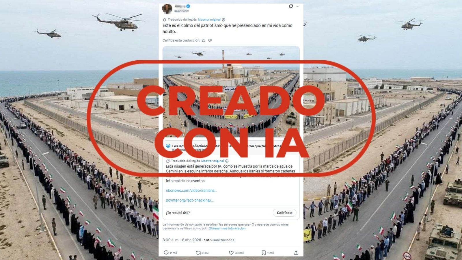 No es una cadena humana defendiendo una central nuclear iraní, es IA