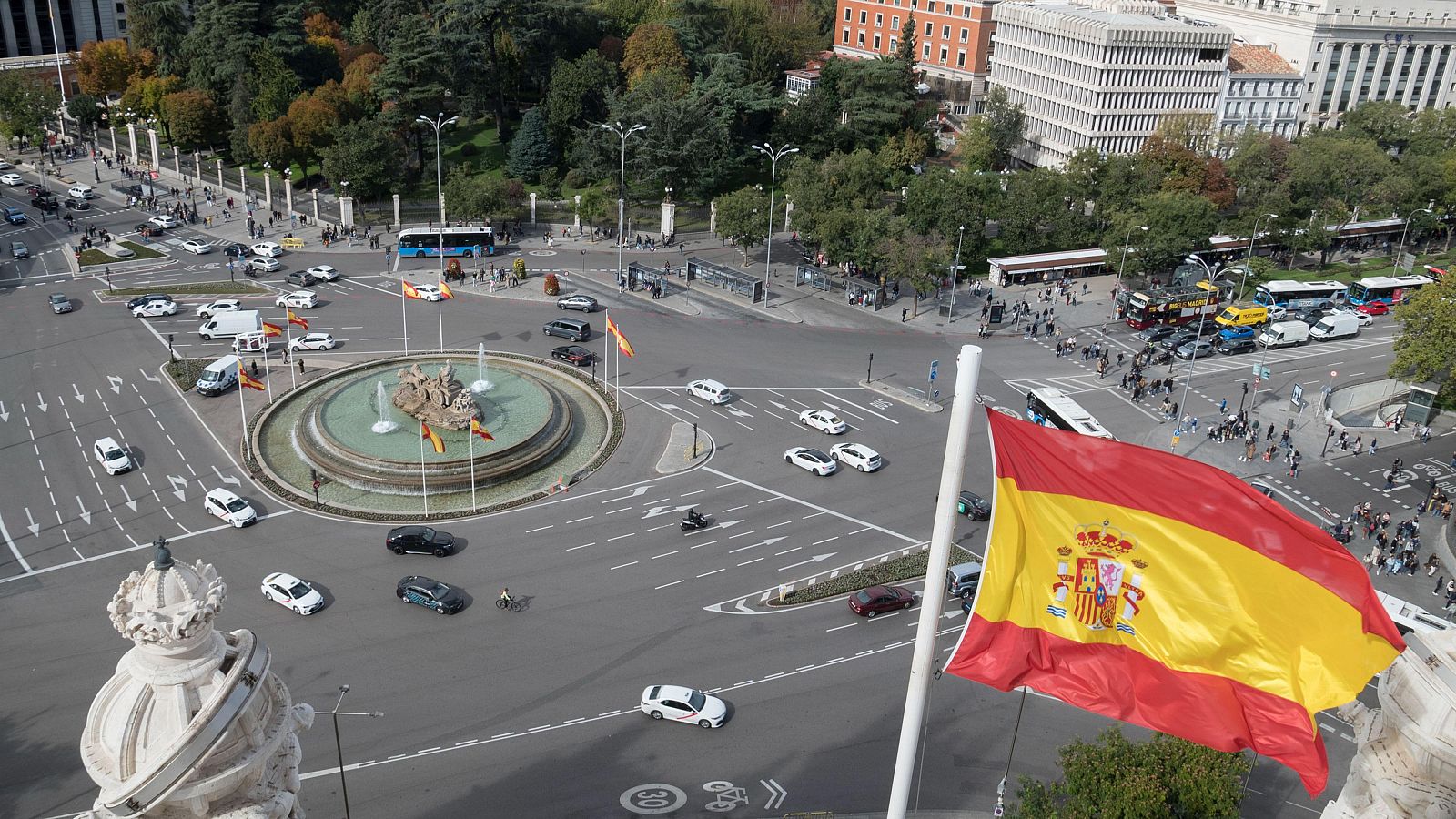 Vista general de la Plaza de Cibeles de Madrid, donde se celebrará la misa del Corpus Christi presidida por el papa León XIV