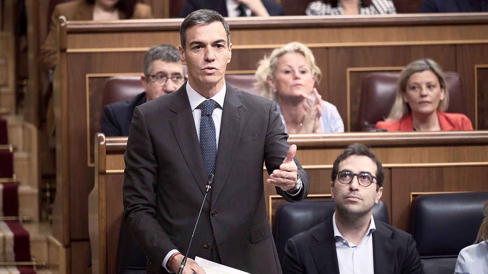 El presidente del Gobierno, Pedro Sánchez, interviene en la última sesión de control al Gobierno a la que acudió el pasado 25 de marzo.