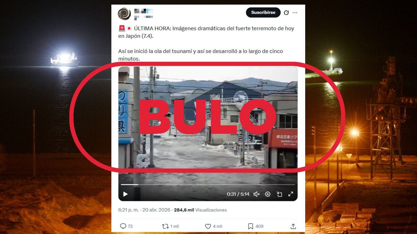 No es un tsunami posterior al terremoto del 20 de abril en Japón