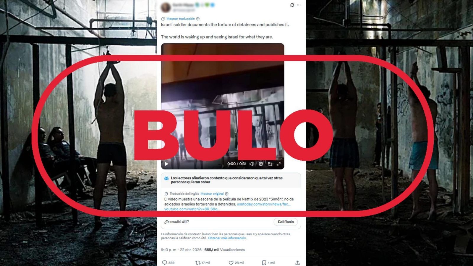 No son rehenes de Israel torturados, es la escena de una película