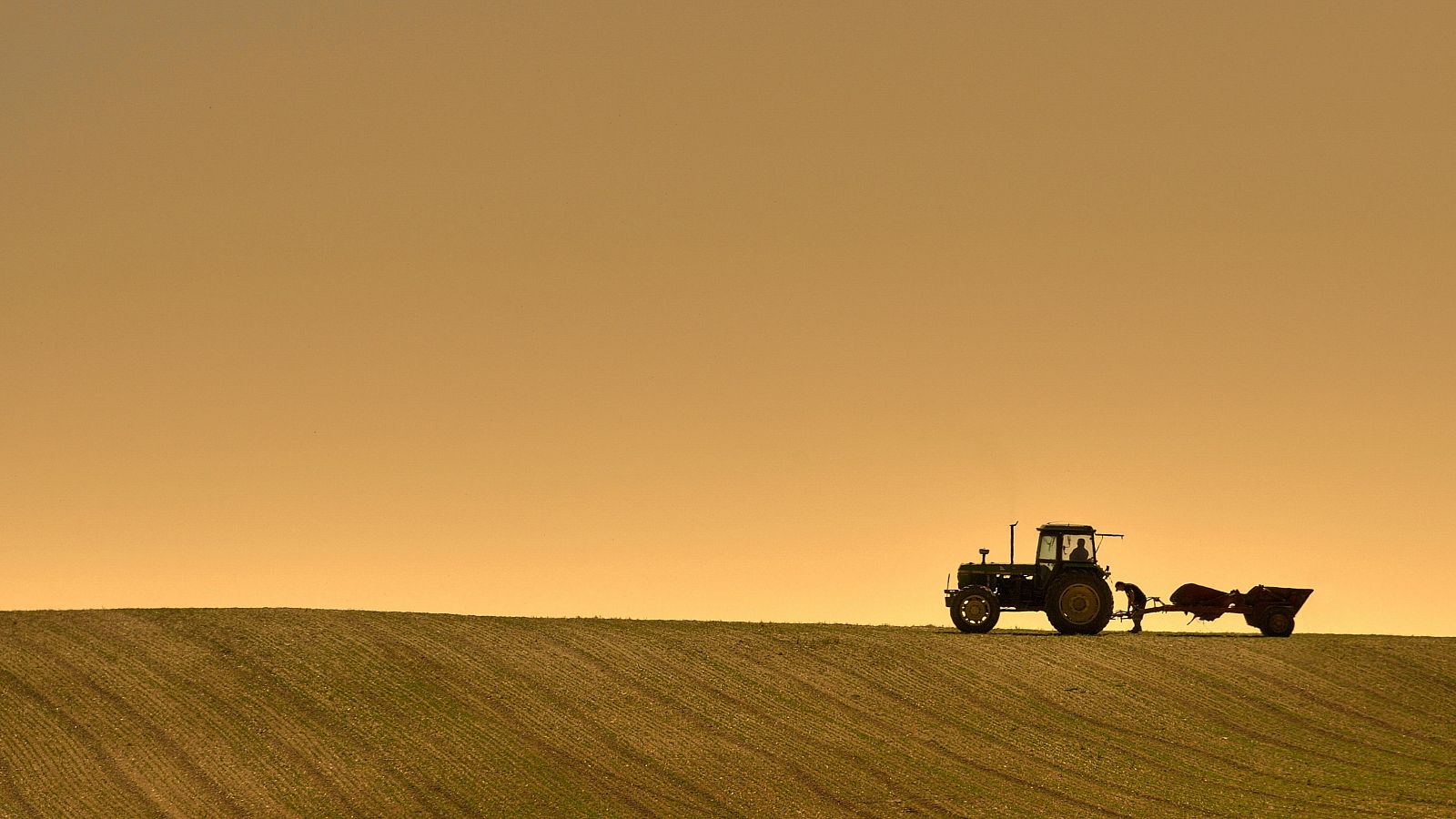 Dos agricultores trabajan en el campo en la provincia de Albacete