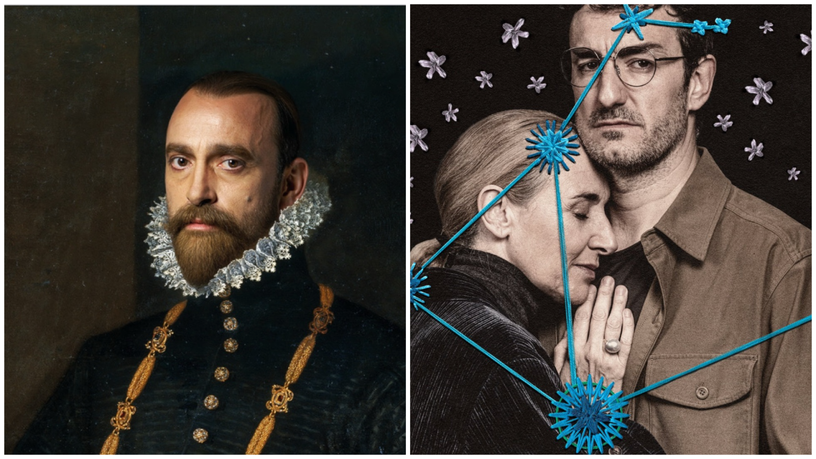 Díptico de "Fuenteovejuna" y "Los nuestros", obras nominadas a los Premios Max 2026, con Alberto San Juan y Vicky Luengo.