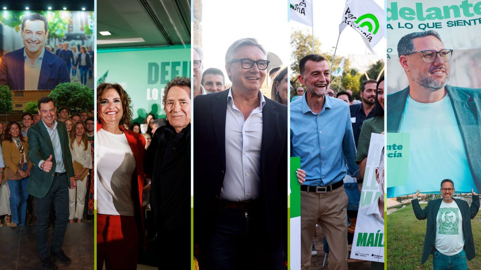 Los candidatos a la Presidencia de la Junta de Andalucía, en diversos actos de campaña