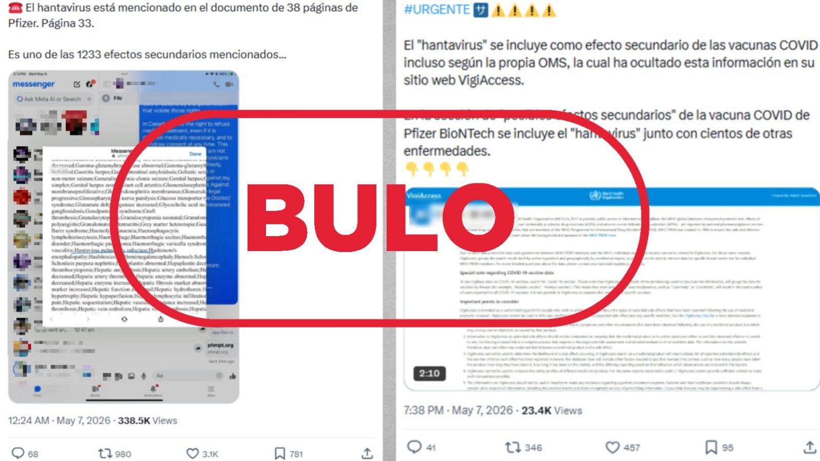 El hantavirus no es un efecto secundario de la vacuna contra la covid19