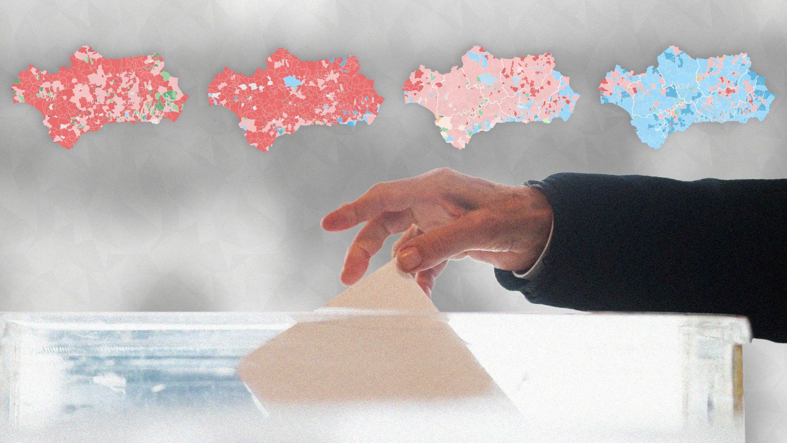 Mapa de la evolución del voto en las elecciones de Andalucía desde 1982 a 2022